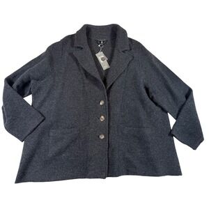 Eileen Fisher Woman 3X Felted Merino Lambswool Notch Collar Jacket Charcoal Grey